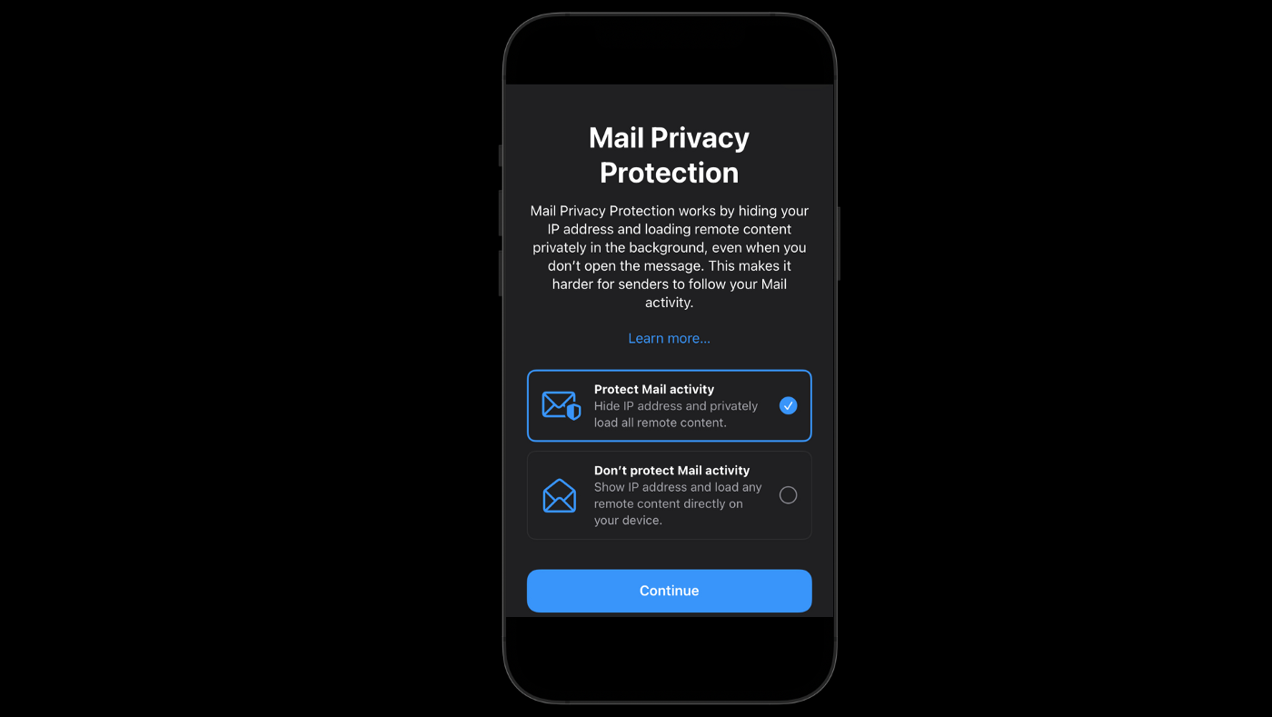 Mail Privacy Protection Apple popup