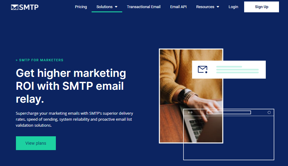 SMTP.com page for marketers