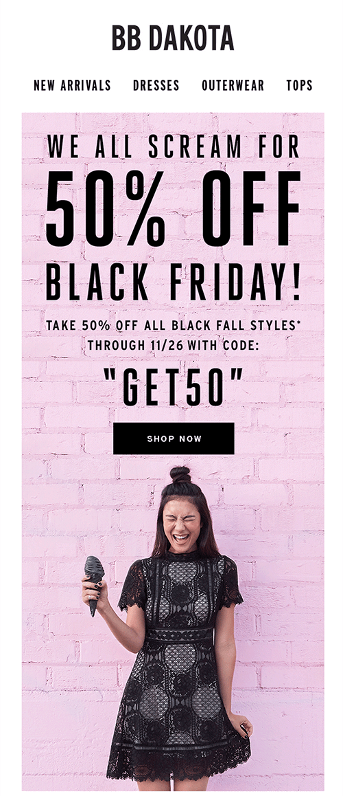 An example of using non-black color in Black Friday email design
