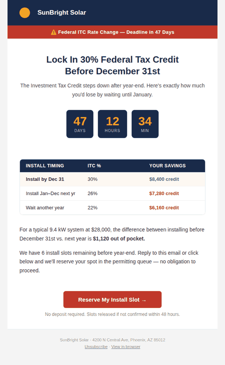 Email Marketing for Solar - Urgency and Incentive Countdowns