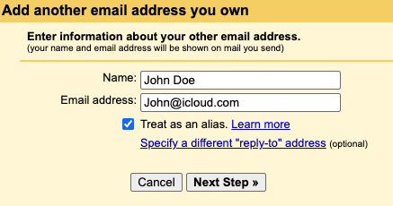 iCloud SMTP configuration examples Gmail settings Adding email address
