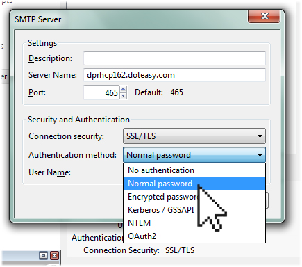 SMTP server setup example