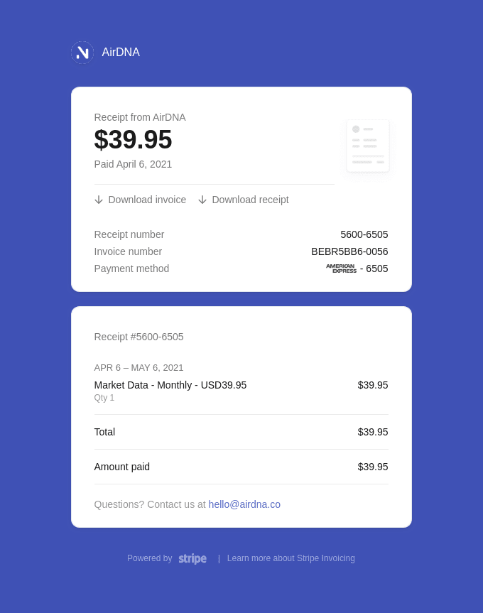 Receipt email template
