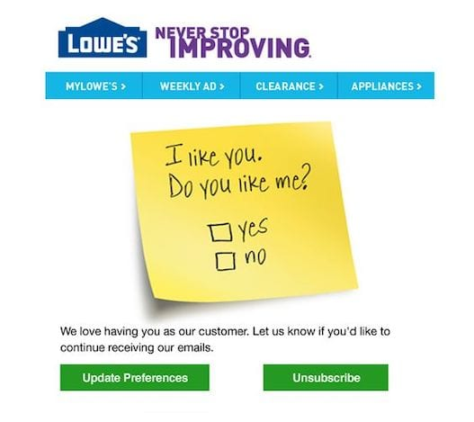 Example of Lowe's email