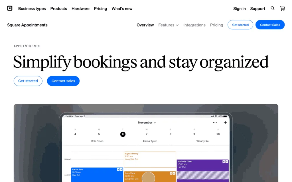 Square Appointments booking software with a weekly appointment calendar, first screen