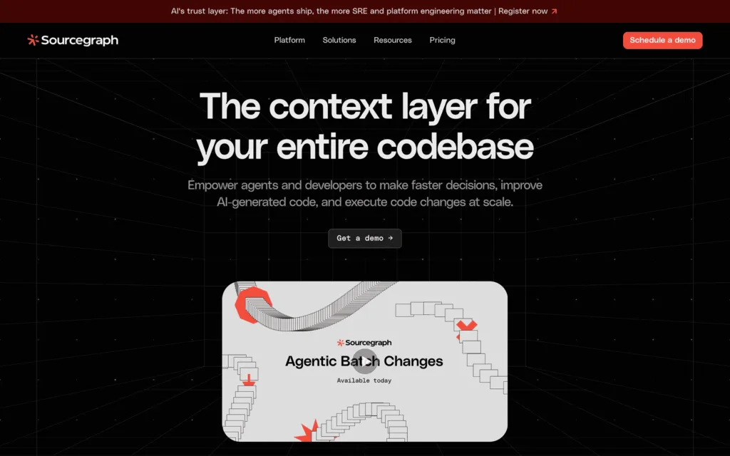Sourcegraph code search platform, homepage first screen